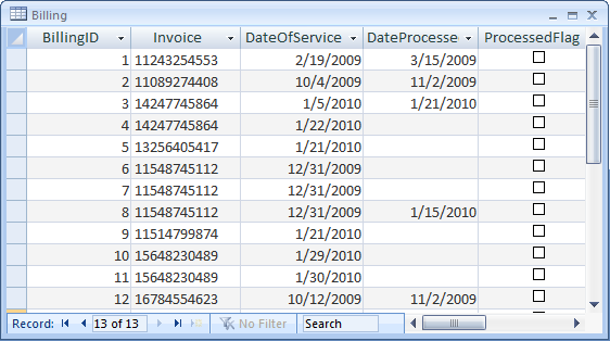 Billing Table